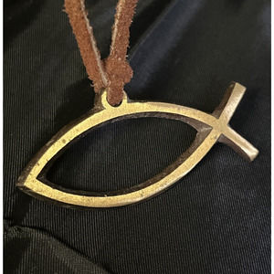 Vintage Fish Ichthus Christianity Fish Symbol Brass Pendant Made in Israel 1972
